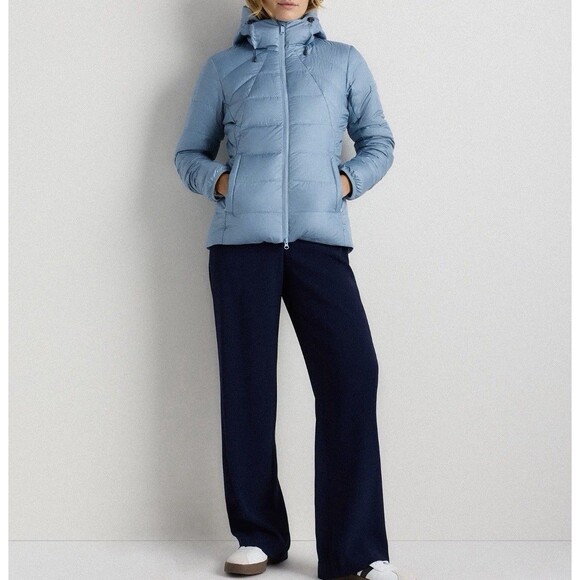 Quince Jackets & Blazers - NWT Quince Women Lightweight Down Packable Puffer Hooded Jacket Blue 700+Fill Lg